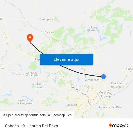 Cobeña to Lastras Del Pozo map