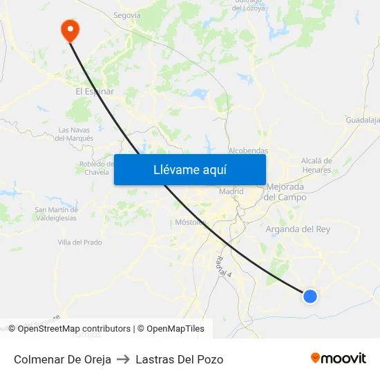 Colmenar De Oreja to Lastras Del Pozo map