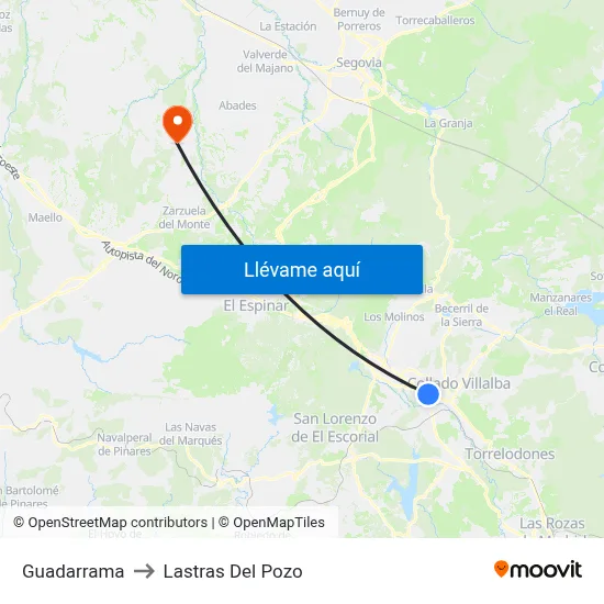 Guadarrama to Lastras Del Pozo map