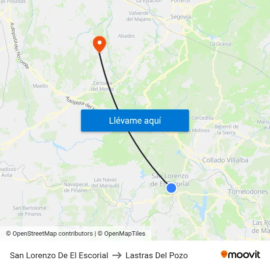 San Lorenzo De El Escorial to Lastras Del Pozo map