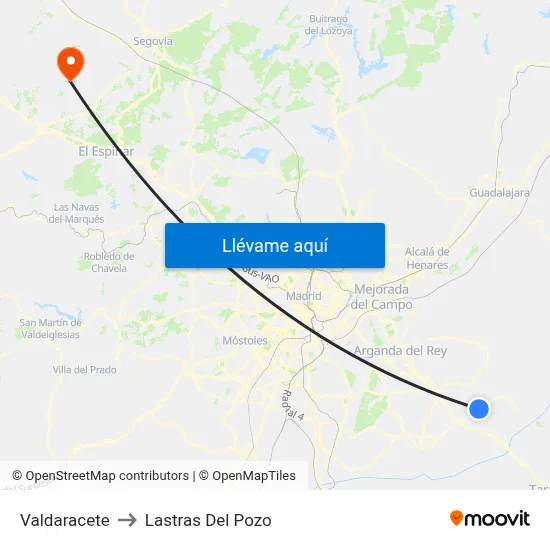 Valdaracete to Lastras Del Pozo map