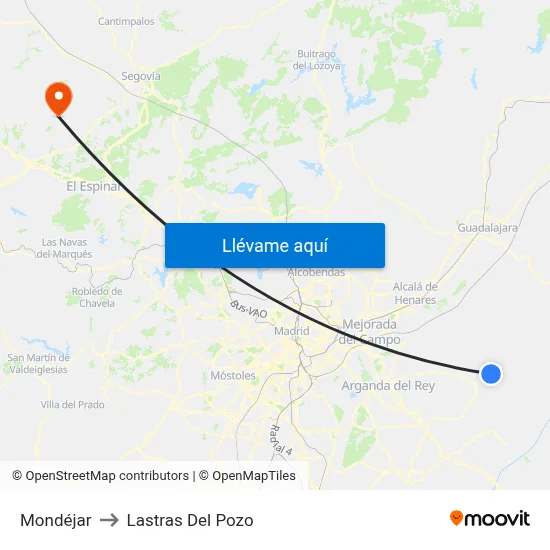 Mondéjar to Lastras Del Pozo map