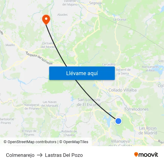 Colmenarejo to Lastras Del Pozo map