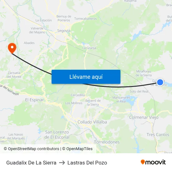 Guadalix De La Sierra to Lastras Del Pozo map