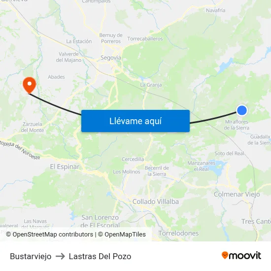 Bustarviejo to Lastras Del Pozo map