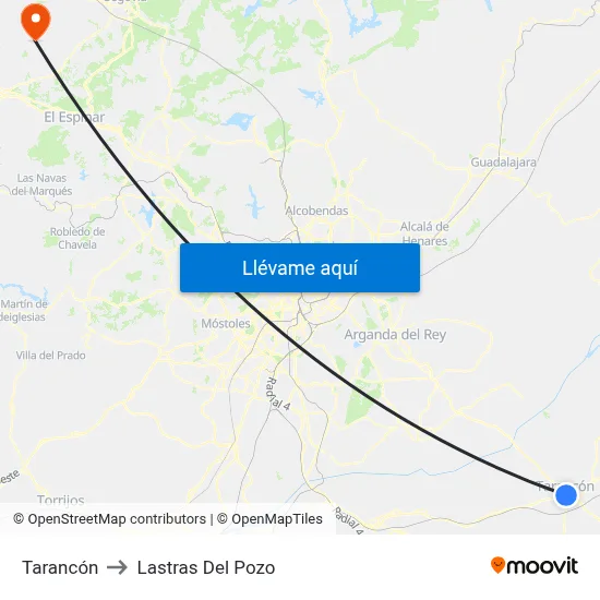 Tarancón to Lastras Del Pozo map