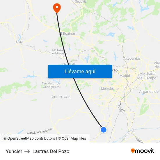 Yuncler to Lastras Del Pozo map