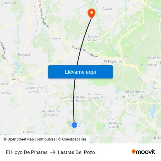 El Hoyo De Pinares to Lastras Del Pozo map