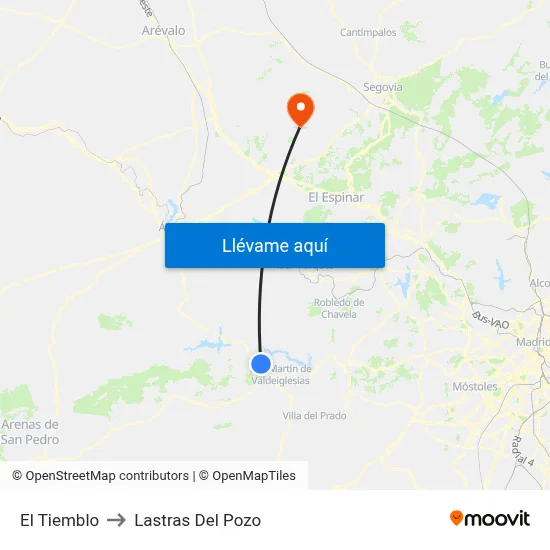 El Tiemblo to Lastras Del Pozo map