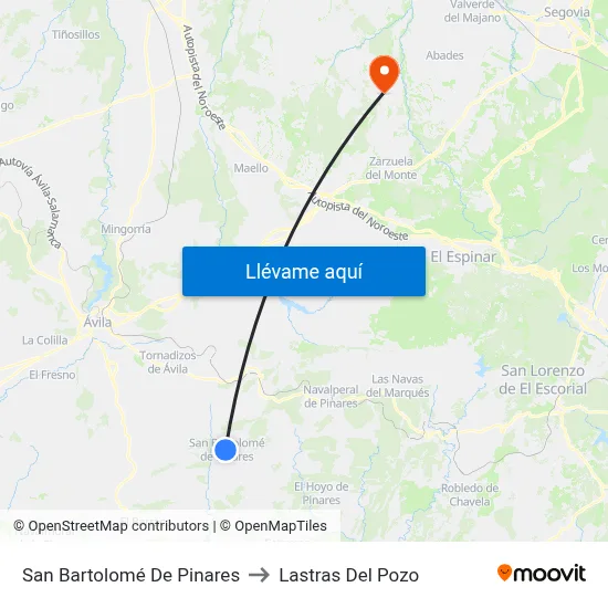 San Bartolomé De Pinares to Lastras Del Pozo map