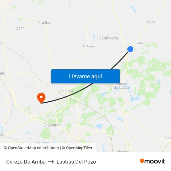 Cerezo De Arriba to Lastras Del Pozo map