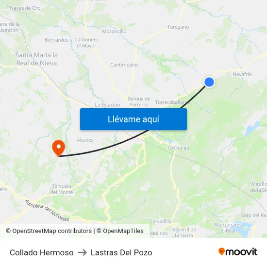 Collado Hermoso to Lastras Del Pozo map