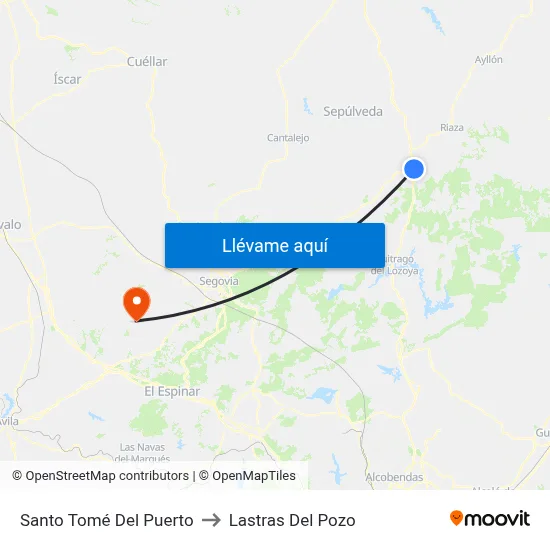 Santo Tomé Del Puerto to Lastras Del Pozo map