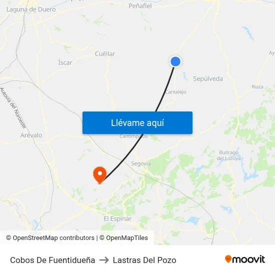 Cobos De Fuentidueña to Lastras Del Pozo map