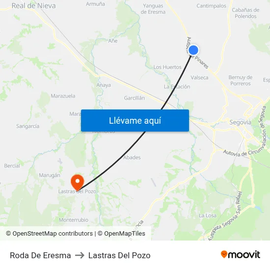 Roda De Eresma to Lastras Del Pozo map