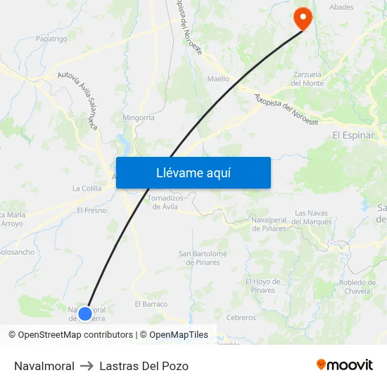 Navalmoral to Lastras Del Pozo map