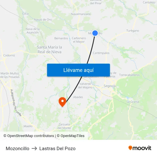 Mozoncillo to Lastras Del Pozo map