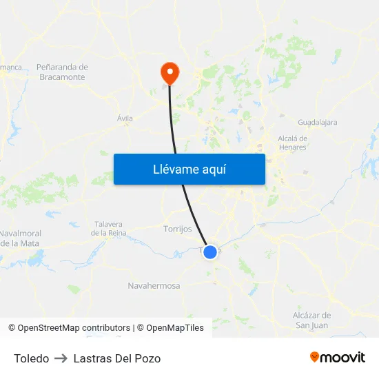 Toledo to Lastras Del Pozo map