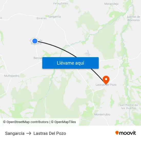 Sangarcía to Lastras Del Pozo map