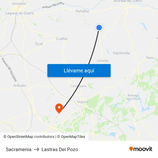 Sacramenia to Lastras Del Pozo map