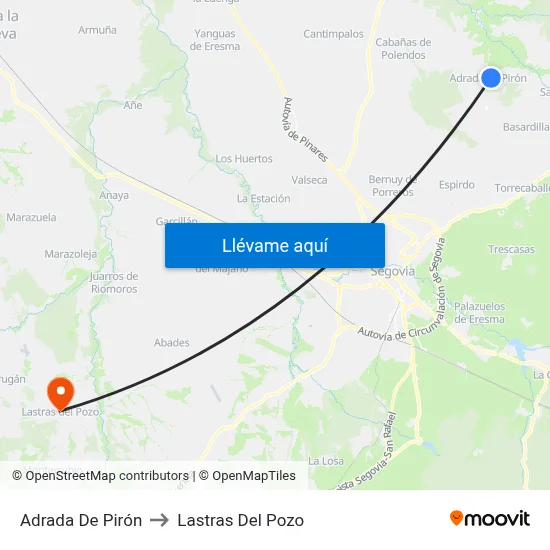 Adrada De Pirón to Lastras Del Pozo map