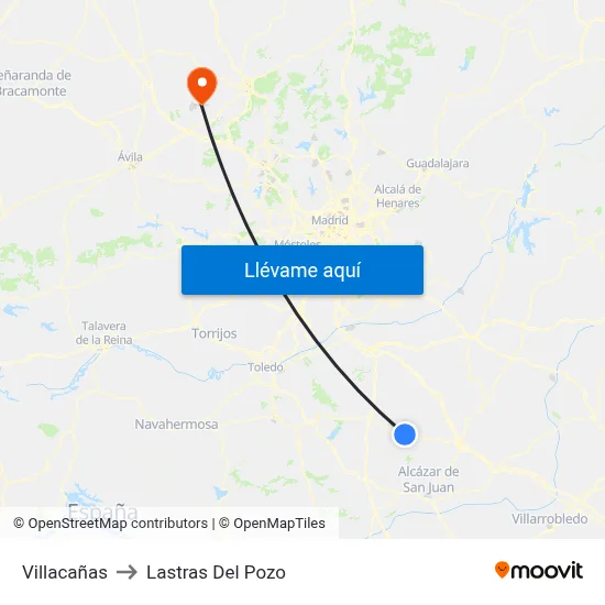 Villacañas to Lastras Del Pozo map