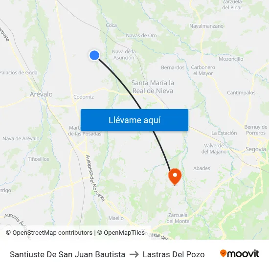 Santiuste De San Juan Bautista to Lastras Del Pozo map