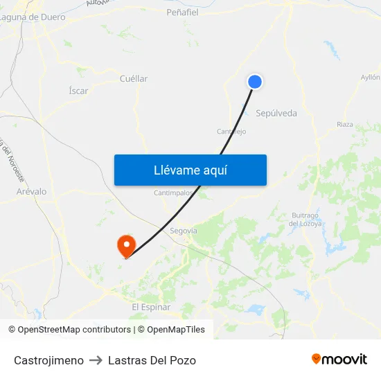 Castrojimeno to Lastras Del Pozo map