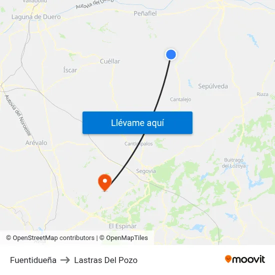 Fuentidueña to Lastras Del Pozo map