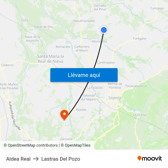 Aldea Real to Lastras Del Pozo map