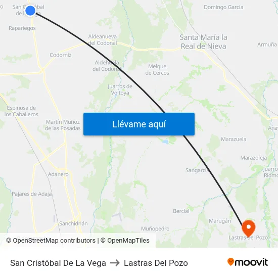 San Cristóbal De La Vega to Lastras Del Pozo map