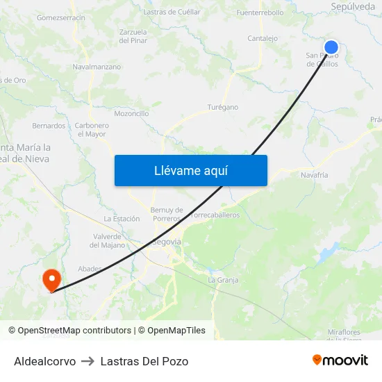 Aldealcorvo to Lastras Del Pozo map