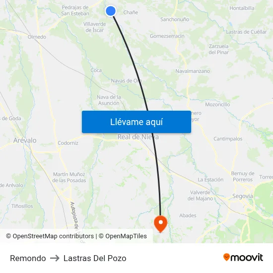 Remondo to Lastras Del Pozo map
