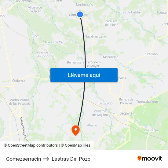 Gomezserracín to Lastras Del Pozo map