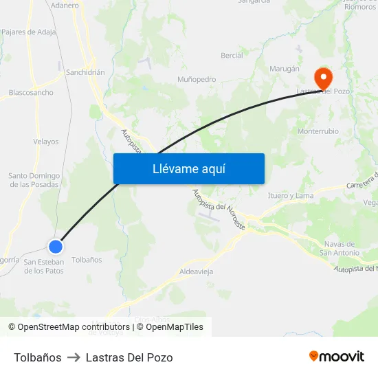Tolbaños to Lastras Del Pozo map