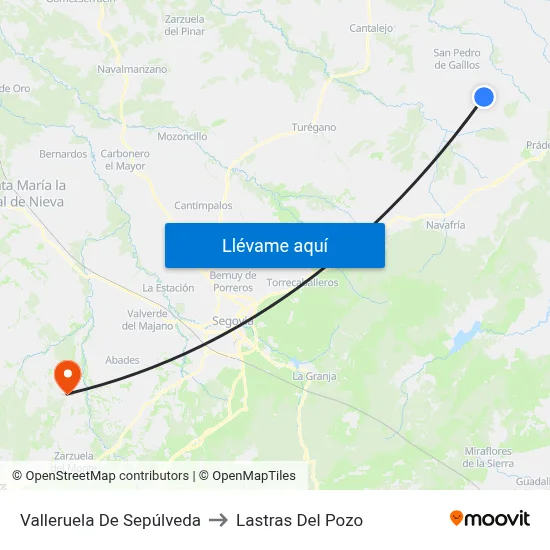 Valleruela De Sepúlveda to Lastras Del Pozo map