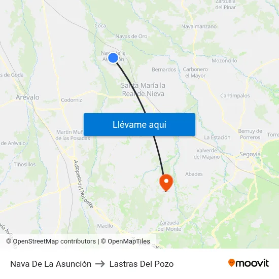 Nava De La Asunción to Lastras Del Pozo map
