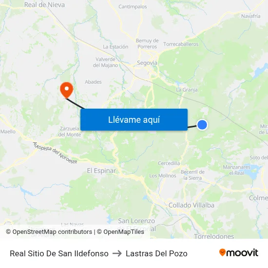 Real Sitio De San Ildefonso to Lastras Del Pozo map