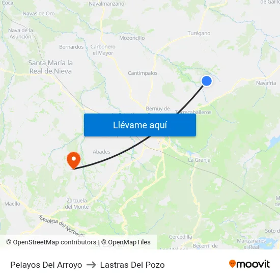 Pelayos Del Arroyo to Lastras Del Pozo map