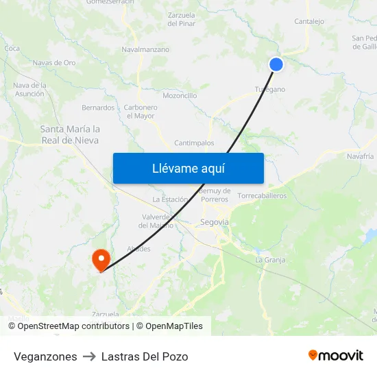 Veganzones to Lastras Del Pozo map