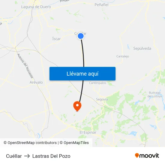 Cuéllar to Lastras Del Pozo map