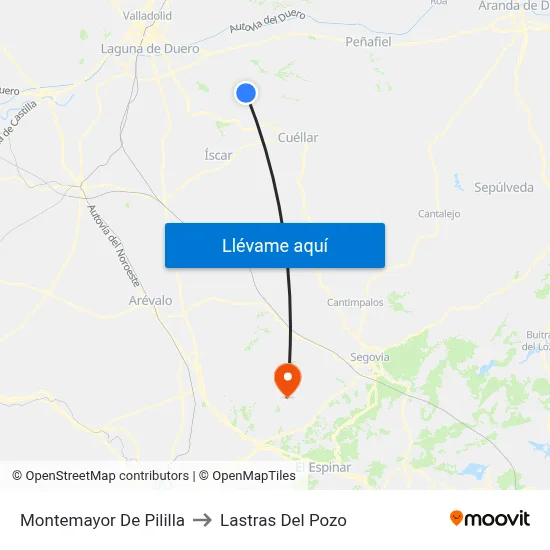 Montemayor De Pililla to Lastras Del Pozo map
