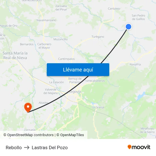 Rebollo to Lastras Del Pozo map