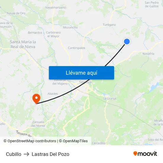 Cubillo to Lastras Del Pozo map