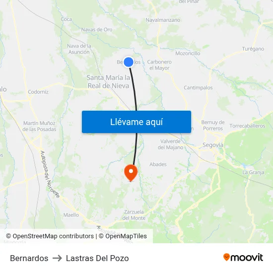 Bernardos to Lastras Del Pozo map