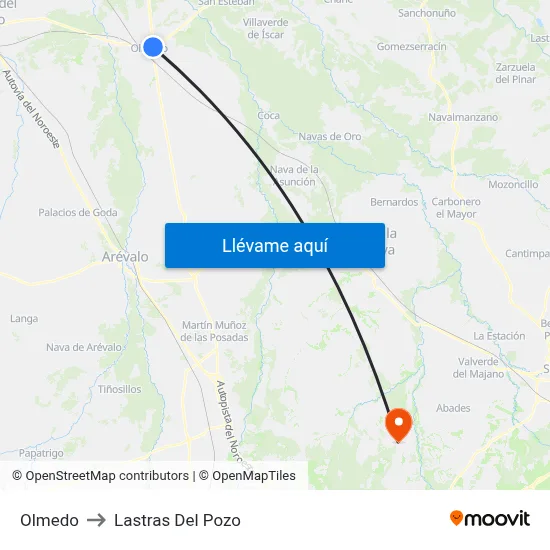 Olmedo to Lastras Del Pozo map