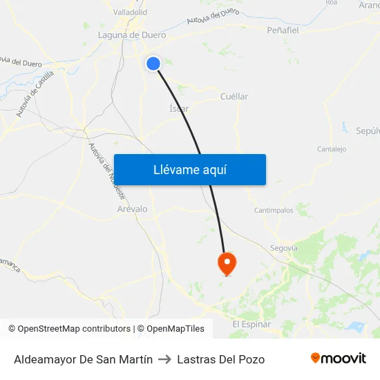 Aldeamayor De San Martín to Lastras Del Pozo map