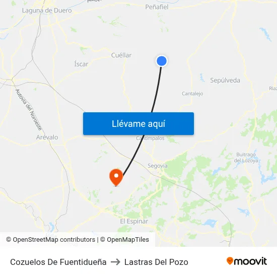 Cozuelos De Fuentidueña to Lastras Del Pozo map