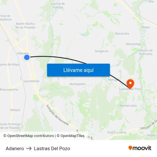 Adanero to Lastras Del Pozo map