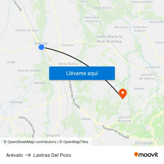 Arévalo to Lastras Del Pozo map